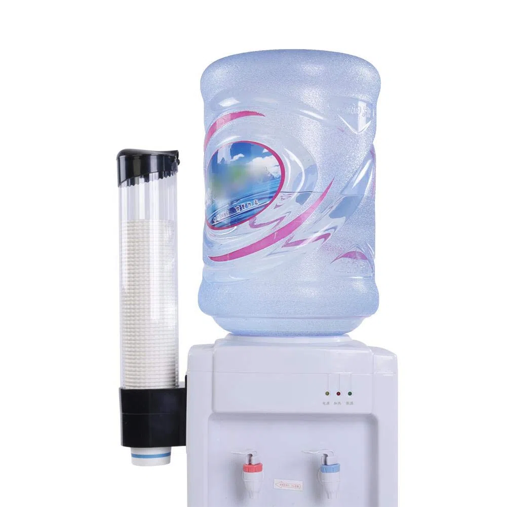 Broco Becherspender für 60-80 Becher, One-Touch-Knopf, Wandmontage, staubdicht, transparentes Fenster, geeignet für Papier- und Plastikbecher bis 7,5 cm Durchmesser (Schwarz)