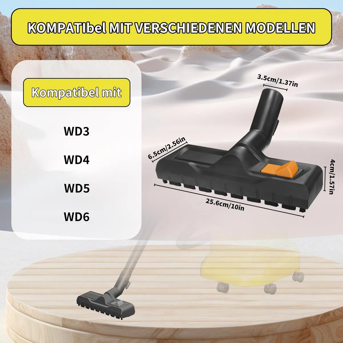 Bodendüse für Kärcher WD3, WD4, WD5, WD6, 35mm Trockensaugdüse Ersatz für Kärcher, Staubsauger Bodendüse Ersatzteile, Staubsauger Zubehör, Dampfreiniger Aufsätze für Hartboden & Teppich (Orange)