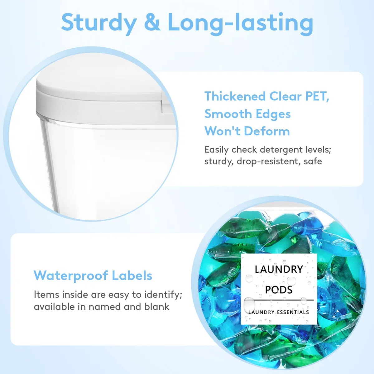 Lifewit 2700 ml/0.72gal Wäsche Pods Behälter mit Druckverschluss, Waschpulver Aufbewahrungsbox mit Etikette und Löffel, Waschmittelbox, Waschmittel Aufbewahrung für Pulver Perle Duft Booster, 2 Stück