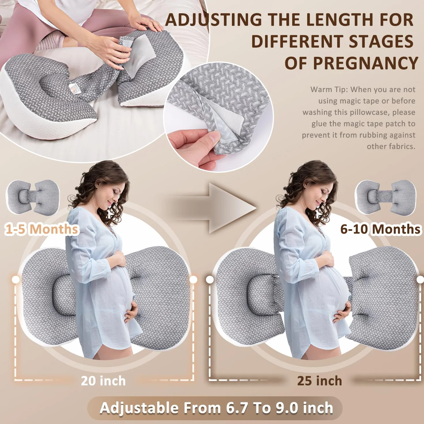 Chilling Home Schwangerschaftskissen zum Schlafen, Seitenschläferkissen für den Bauch, Verstellbares und Tragbares Körperkissen für Frauen und Seitenschläfer mit Atmungsaktivem Bezug (Grau)