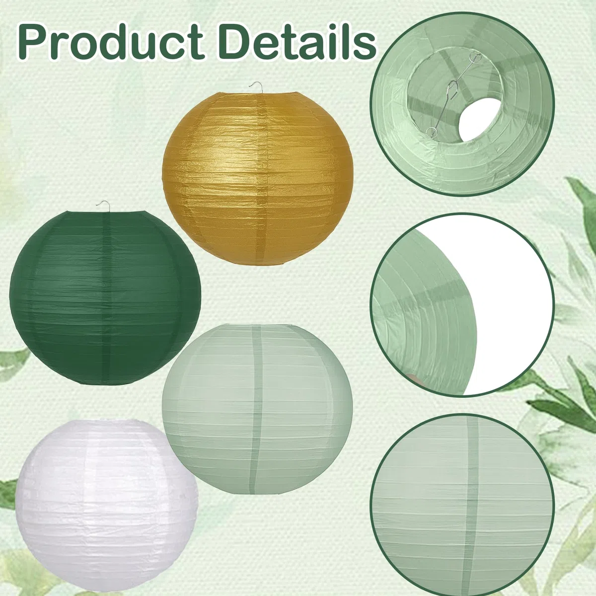 20 Stück Papier Lampions Set Salbeigrün/Waldgrün/Elfenbein/Gold 4 Größen (15-30cm) Deko für Gartenparty Hochzeit Geburtstag