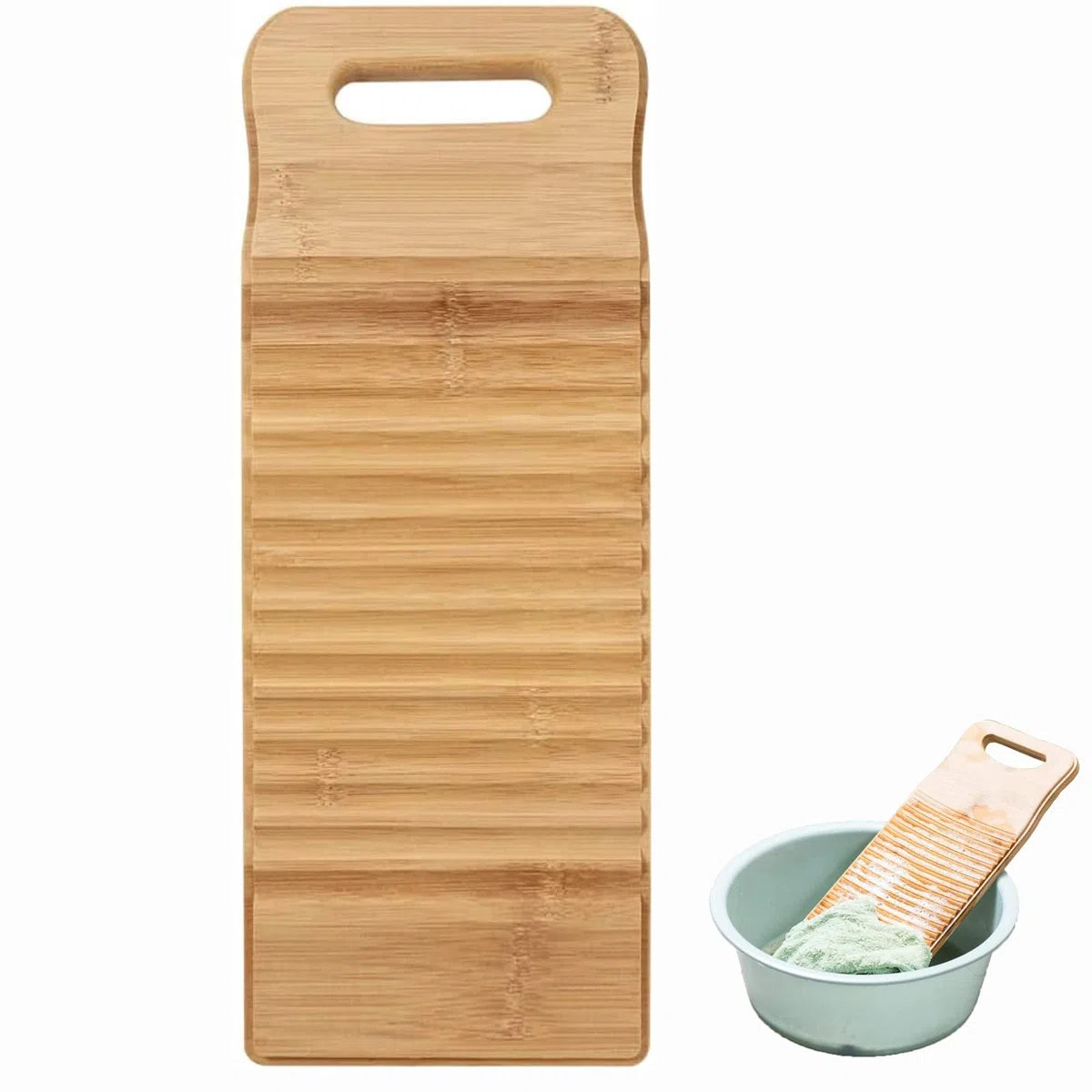 Bambus Waschbrett, 1 Stück Holz Waschen Kleidung Bord Große Wäsche Bord für Kleidung Hause Waschküche, Geeignet zum Waschen von Kinderkleidung(40 * 15 * 1.8cm)