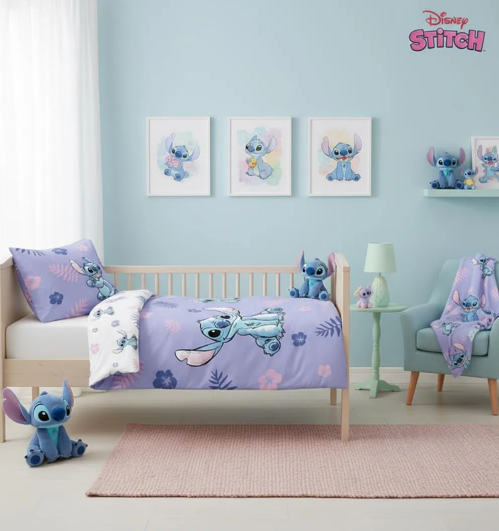 Disney Lilo & Stitch Bettwäsche-Set für Juniorbett | 100x135 cm Bettbezug & 40x60 cm Kissenbezug, 100% Baumwolle | Weiches, atmungsaktives tropisches Hibiskus- & Stitch-Design für Kleinkinder