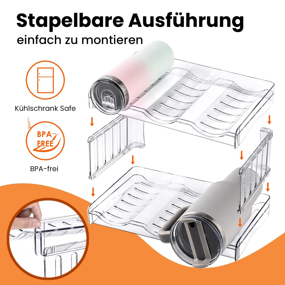 Gracenal Stapelbar Flaschenregal, Flaschenhalter für Küche Schrank Flaschen Organizer, Kühlschrank Getränke Organizer, 4 Schichten Stanley Cup Zubehör für 1,2L Flaschen