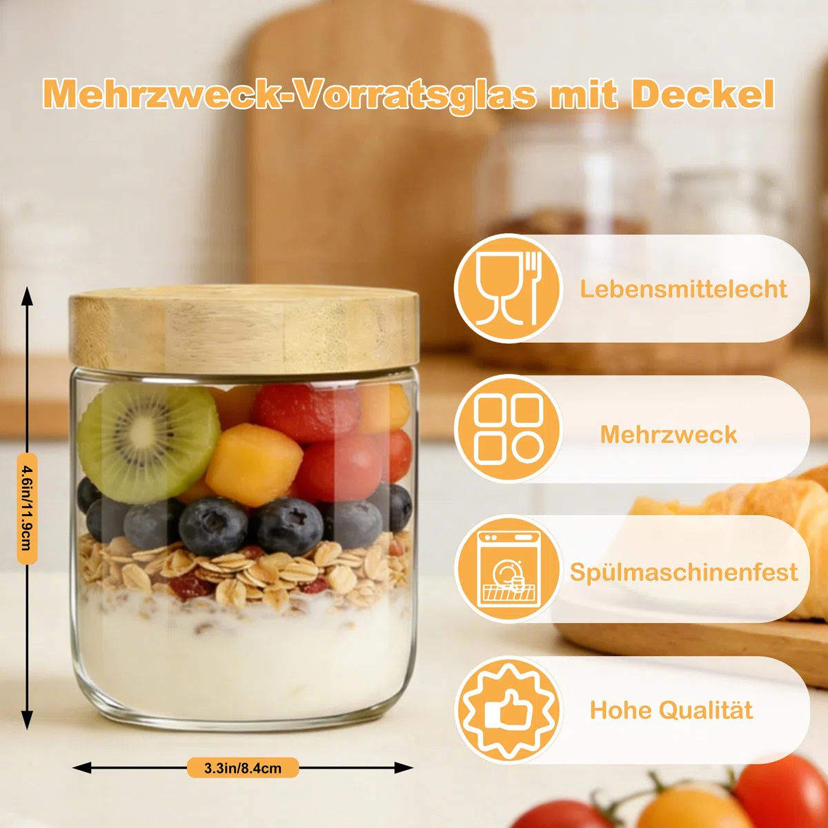twoant 6 Stück Overnight Oats Gläser,500ml Einmachgläser mit Bamboo Deckel Schraubdeckelfür Hausgemachte Marmelade,Joghurt,Pudding,Einlegen.Etiketten & Stift