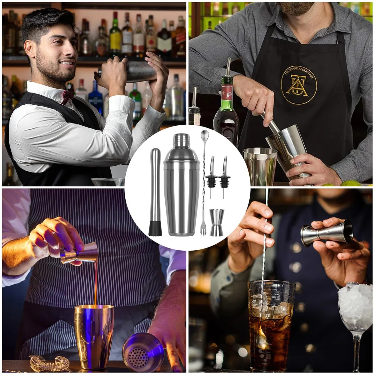 Cocktail Shaker Set,25oz cocktailshaker Glas,6 Stück Edelstahl Cocktails Mix Sets,Gin coktailshakerset Mixer,Coctail Barkeeper zubehör,coktailgläser Bartender kit,Bars Weihnachten Party,cocktailmixer
