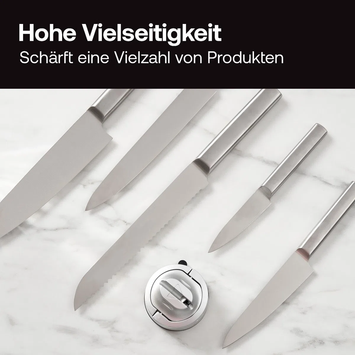 AnySharp Evo Messerschärfer & Messerschleifer mit verstärktem PowerGrip Saugnapf, Wolframkarbid-Schärfsystem mit Metall-Auffangbehälter, für Küchenmesser, Wellenschliff & gehärteten Stahl