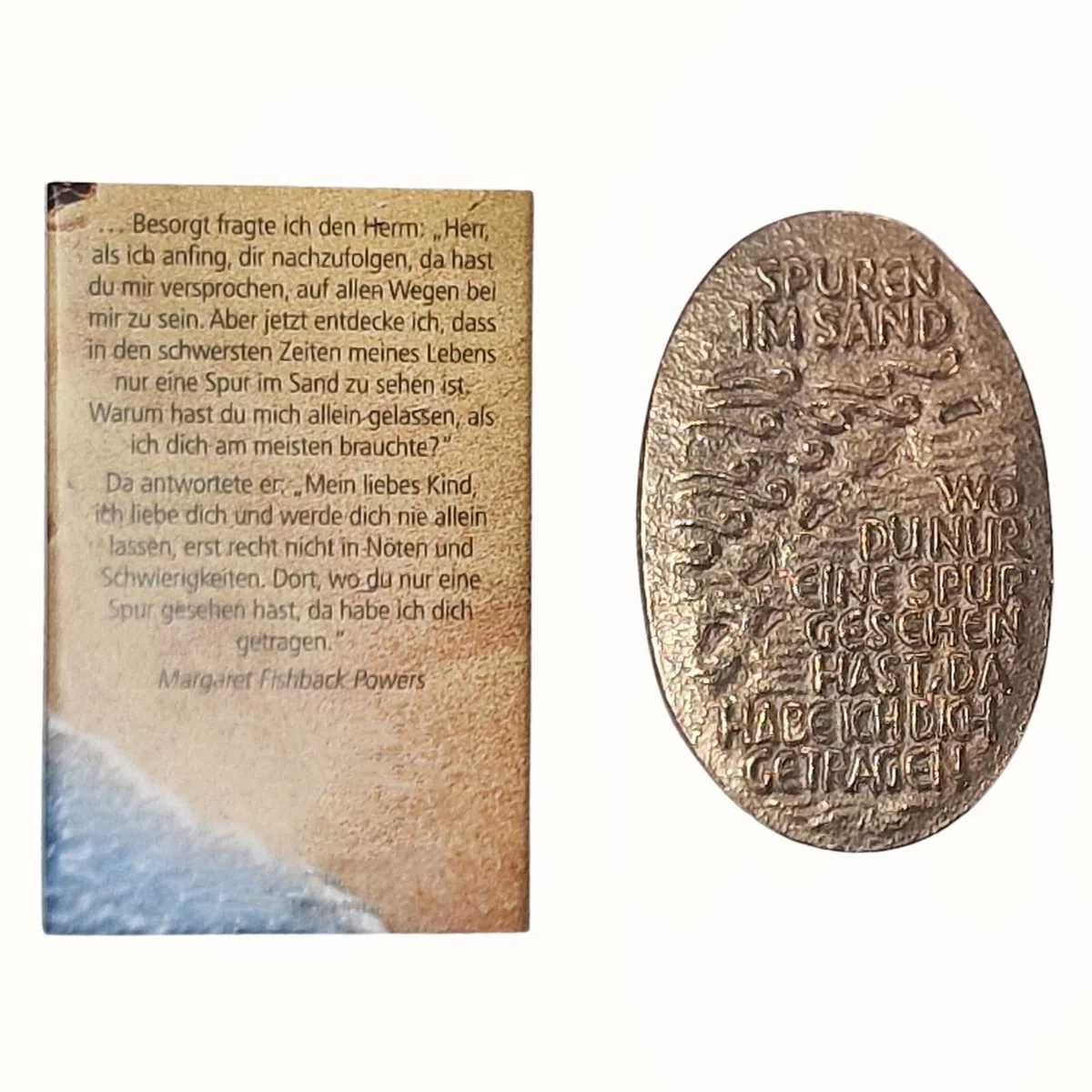 Herzmensch Handschmeichler Spuren im Sand - Massive Bronze, Gold 3,3 x 5,1 cm - Kleiner Glückstaler für Trauer, Krankheit und Genesung für alle Anlässe