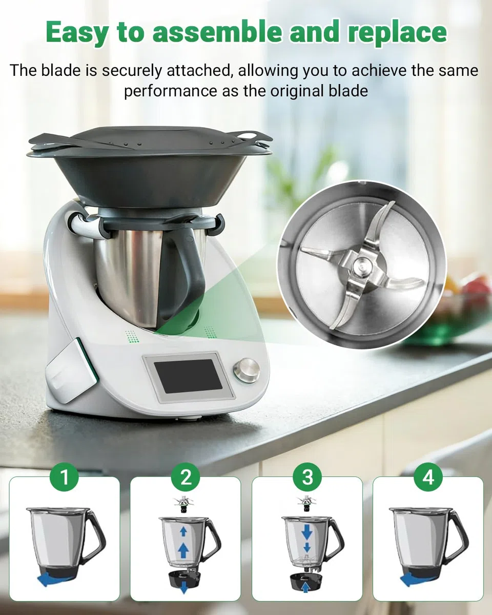Ersatzmesser für Thermomix TM6, Hochwertiges Edelstahl Mixmesser, Perfekt für Zerkleinern, Rühren, Pürieren und Mixen von Zutaten, Küchenmaschine Zubehör, Einfach zu Reinigen und langlebig