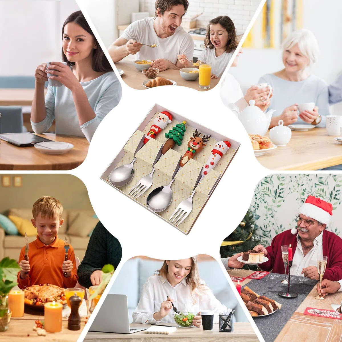 Vistaprint Weihnachts-Service-Set, 4-teilig, aus Edelstahl, Weihnachtsgeschirr-Set – Vistaprint Kochgeschirr für Weihnachtsvorspeisen, Besteck-Set aus Stahl