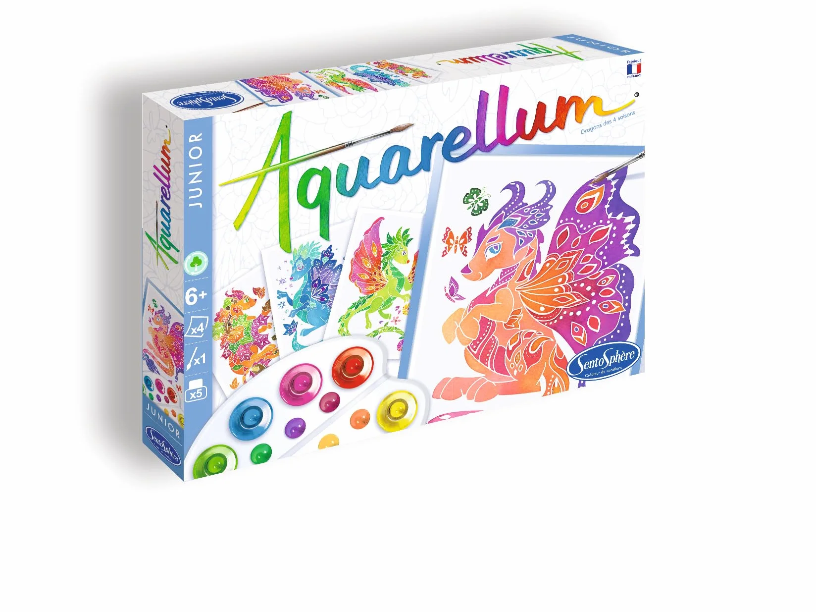 Sentosphère 3906515 Aquarellum Junior, Aquarell-Mal-Set für Kinder, Motiv Drachen, DIY Kreativset, Bastelset, Malset ab 6 Jahren