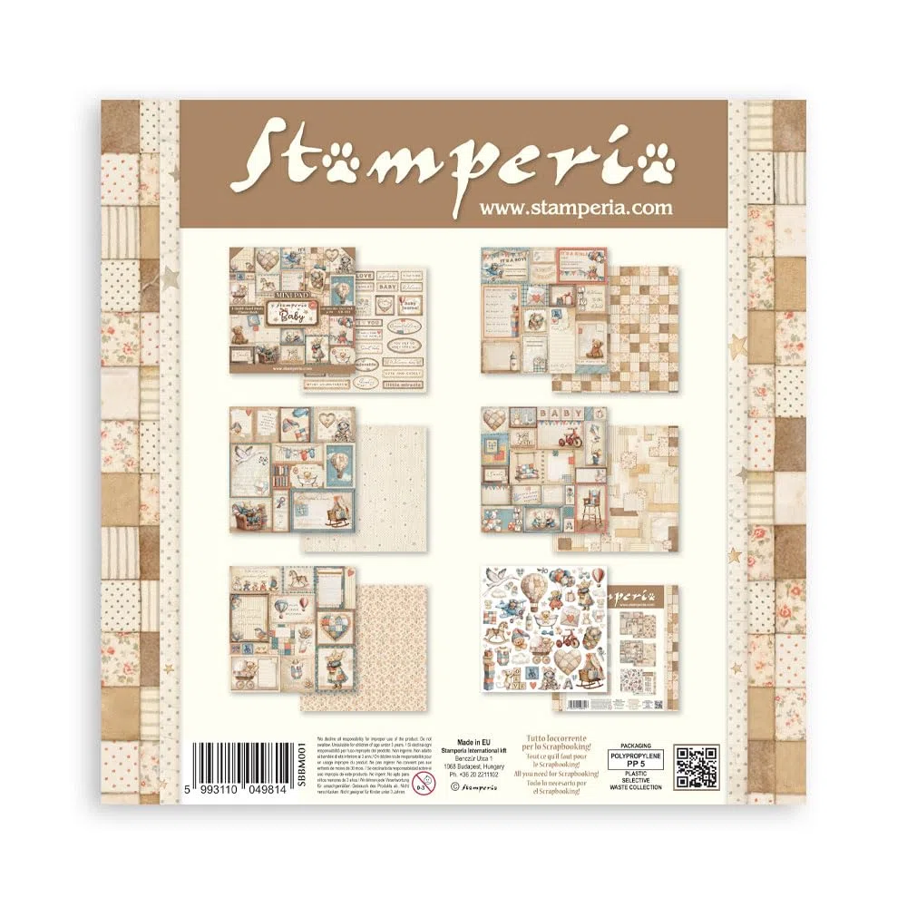 Stamperia - Mini Pad for Scrapbooks, Albums, Cards, Bullet Journals and More, Acid Free, Double-Sided, Perfect for Hobbies, Crafts, and Gifting (6 Sheets) (Baby) (30.5 x 30.5cm)