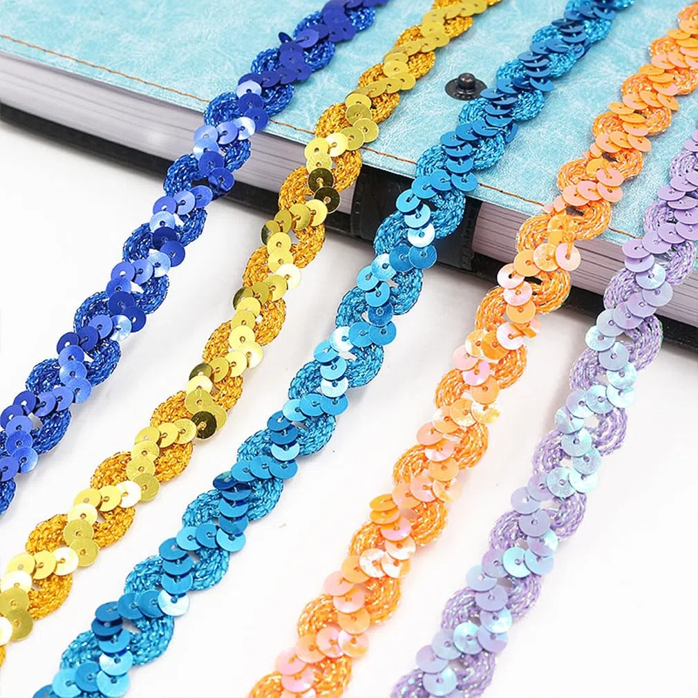 25M Paillettenband Glitzer Pailletten Bänder Zierband Paillettenbesatz Applikation Dekoband Paillette Trim Glänzendes Borte Bling Ribbon Nähen Handwerk Zubehör für Kleid Stirnband Golden