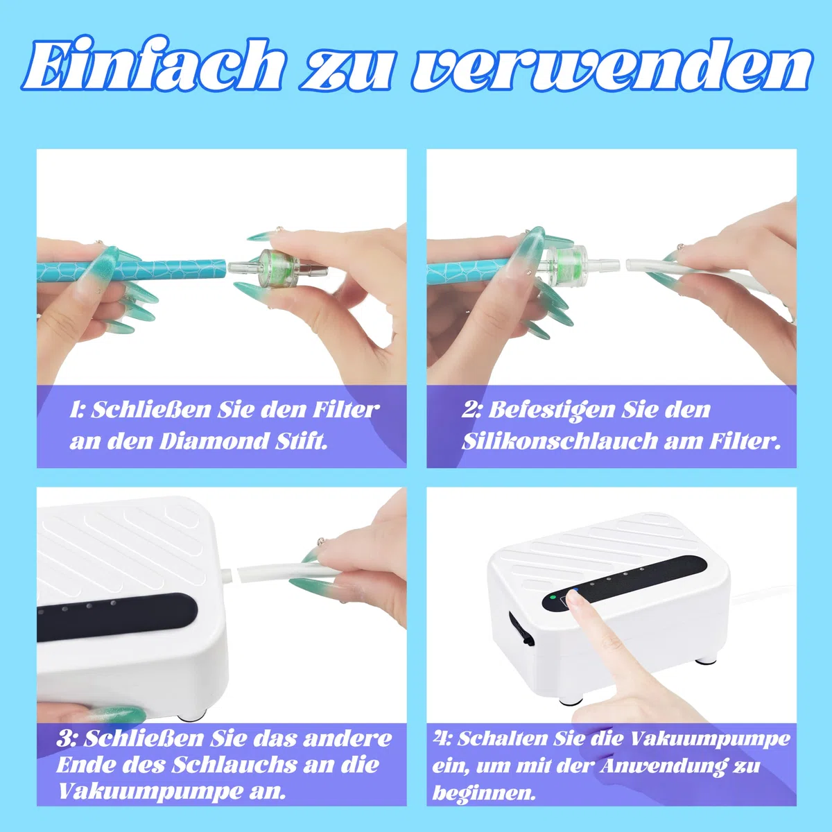 Mlife Elektrischer Diamond Painting Stift,Wiederaufladbarer Diamant Vakuum Stift Für Diamond Painting– 3 Einstellbare Saugstufen, Vakuum Diamond Painting Zubehör Stift,Kein Wachs Erforderlich(Schwarz)