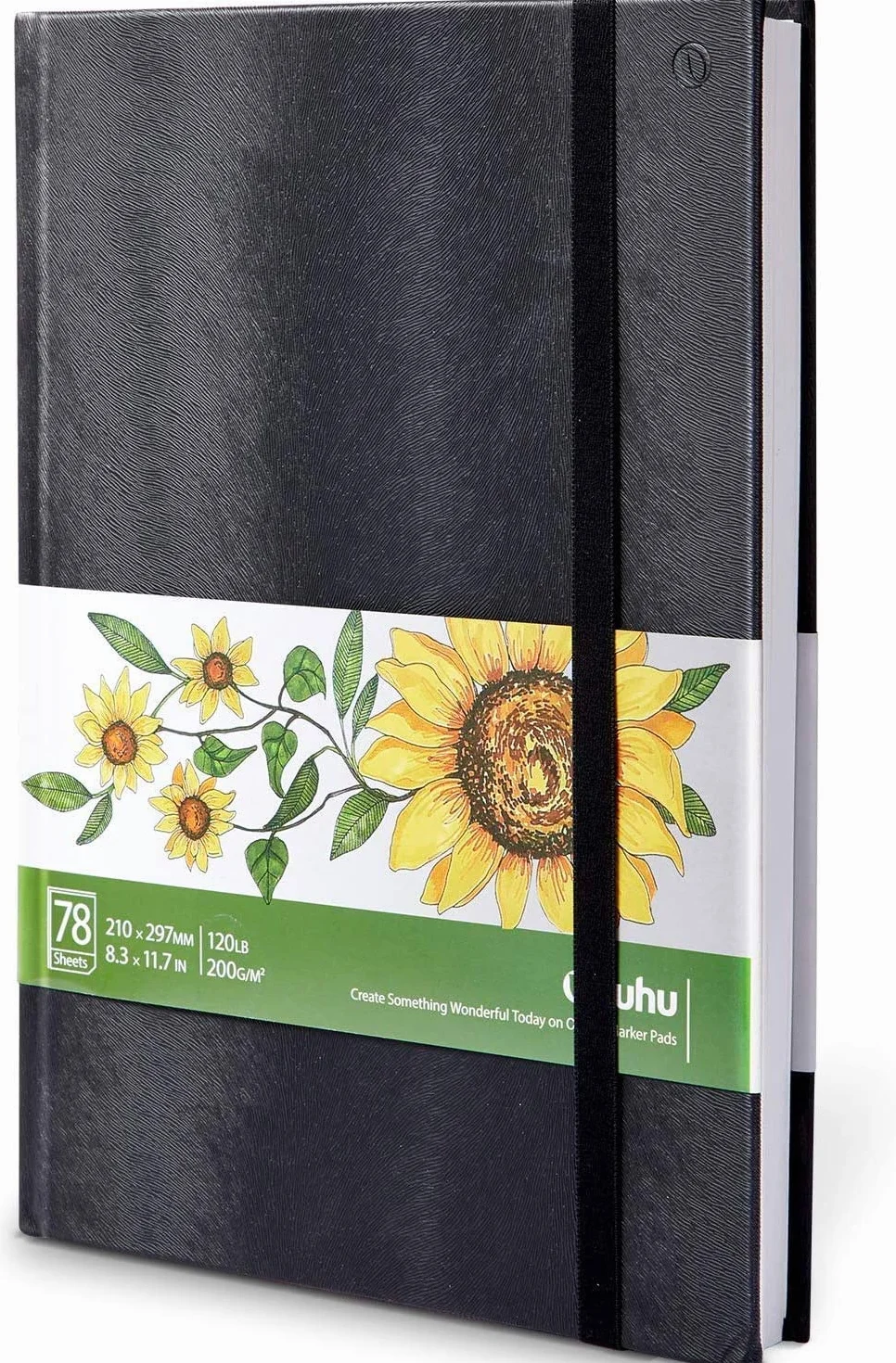 Ohuhu A4 Alkoholmarker Skizzenbuch - 200 g/m² säurefreies Papier, 156 Seiten (78 Blätter), 21x29,7 cm Hardcover mit Premium PU-Einband, Sketchbook für Aquarell, Marker & Illustration