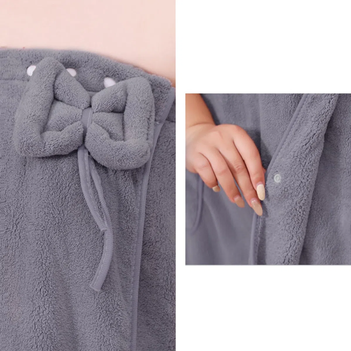 Groß Damen Saunakilt Haartuch Set Saunatuch Duschhaube Damen verstellbar Saunahandtuch Duschtuch Frauen Badetuch mit Druckknöpfen Bademantel für Sauna, Dusche, Strand, Schwimmbad,80x180cm (Grau)