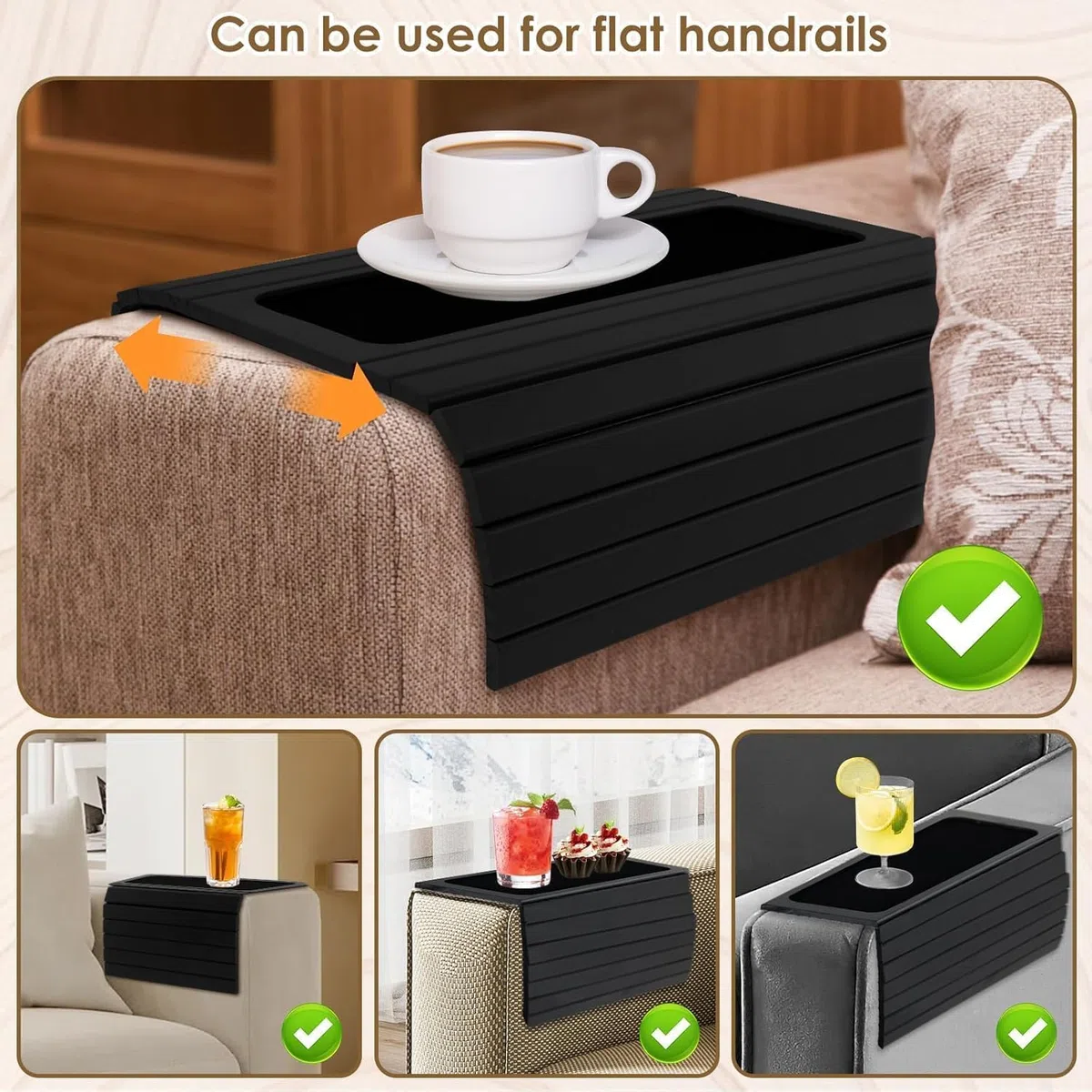 Sofa-Armlehnentablett Sofatablett Armlehne – Flexible Couchablage Sofabutler Couchtablett 43x34cm Sofa Ablage Holztablett aus Kiefernholz Sofa Tablett Butler Auflage für Getränke, Handy & Laptop