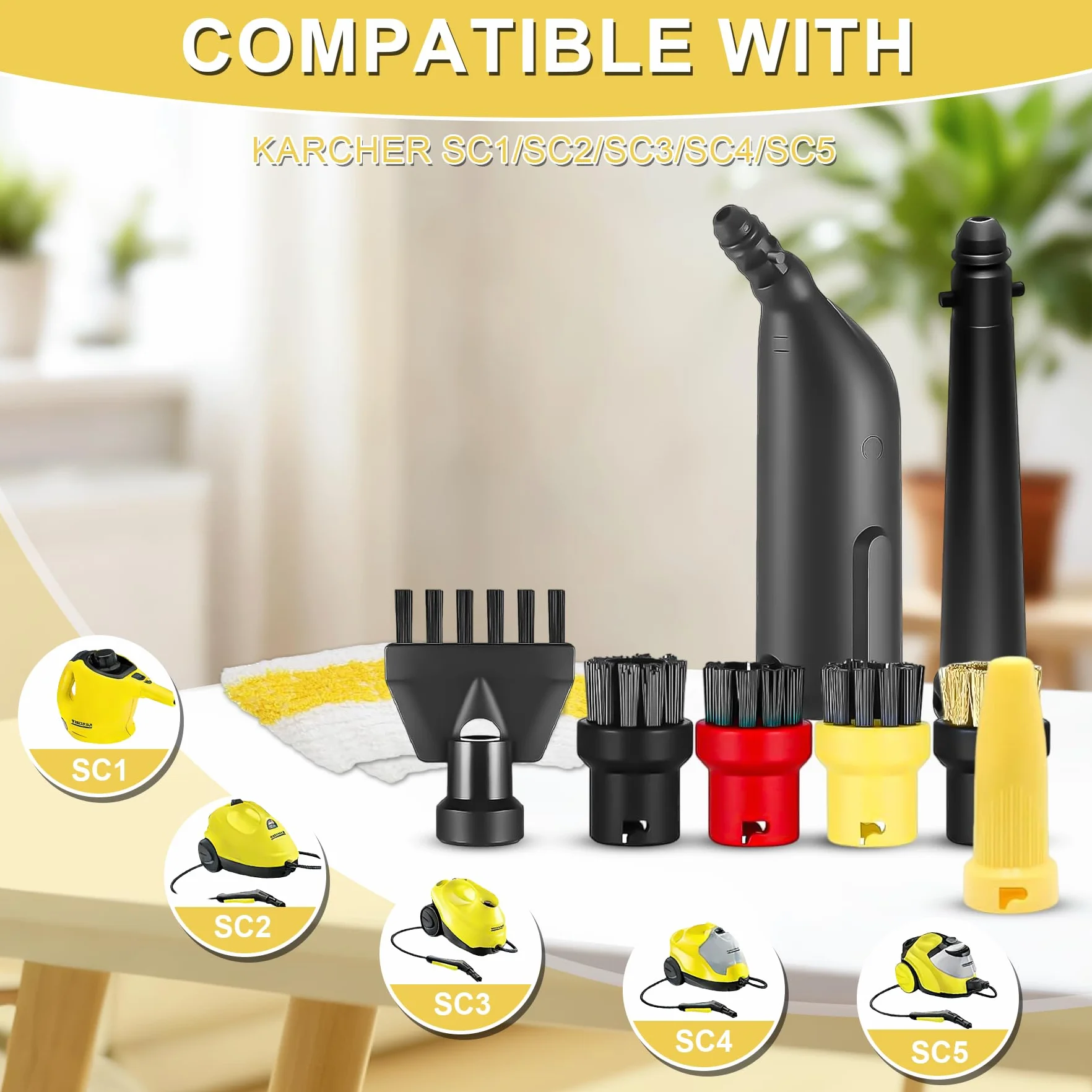 12 Stück Dampfreiniger Zubehör für Kärcher Easyfix SC1 SC2 SC3 SC4, Verschleißfest Dampfreiniger Bürste Set Inkl Verlängerte Düse, Gebogene Düse, Rundbürste, Fugenbürste, Mikrofaser-Tücher