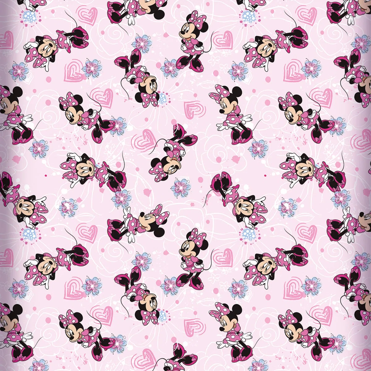 Minnie Mouse Spannbettlaken Flower Pink Rosa 90/100 cm x 190/200 cm 100% Baumwolle Minnie Maus Disney Mickey Sweet Love Spannlaken Bettlaken Laken Spannbetttuch passend zur Mädchen Bettwäsche