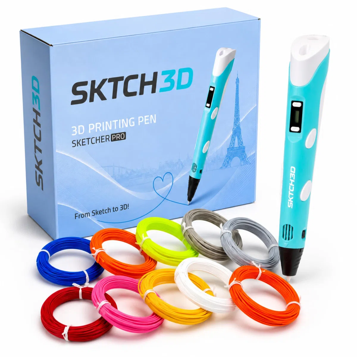 3D Stift mit 50m PLA Filament – Professioneller 3D Pen Starterset mit 10 Farben, USB Adapter, Vorlagenbuch & Anleitung – 3D Druckstift für Kreative, DIY & Zeichnen in 3D (Blau)