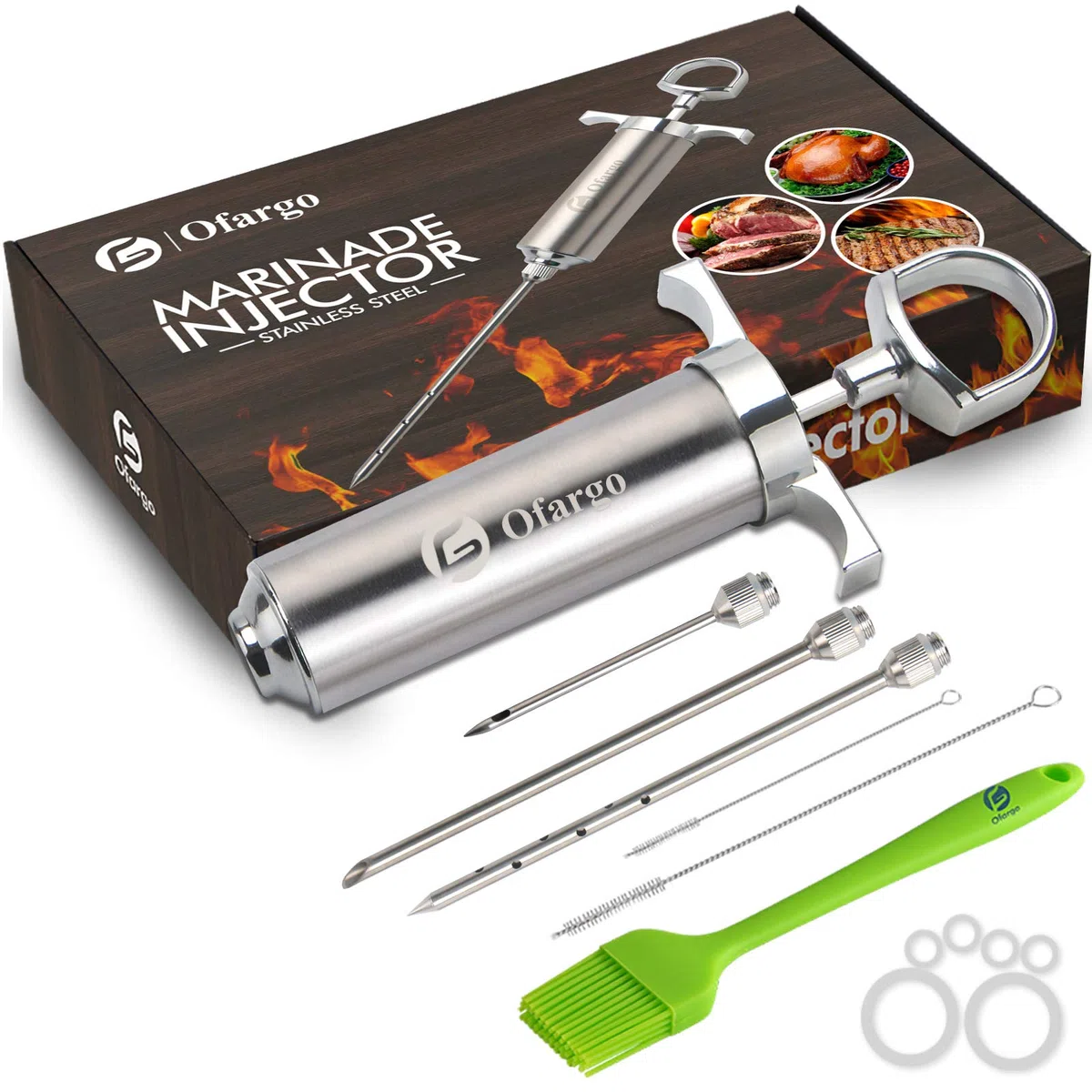 Ofargo Edelstahl Fleischspritze mit 3 Marinadeneinspritznadeln für Holzkohlegrills, 59 ml Fassungsvermögen, inklusive Bedienungsanleitung Geschenk für Männer und Frauen, die gerne grillen