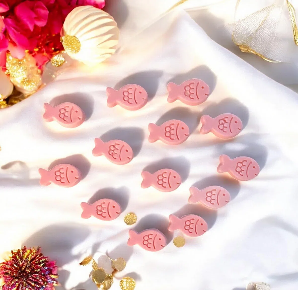 Seifenfische rosa 50 Stück (vegan), Gastgeschenk (Rosa Aloe)