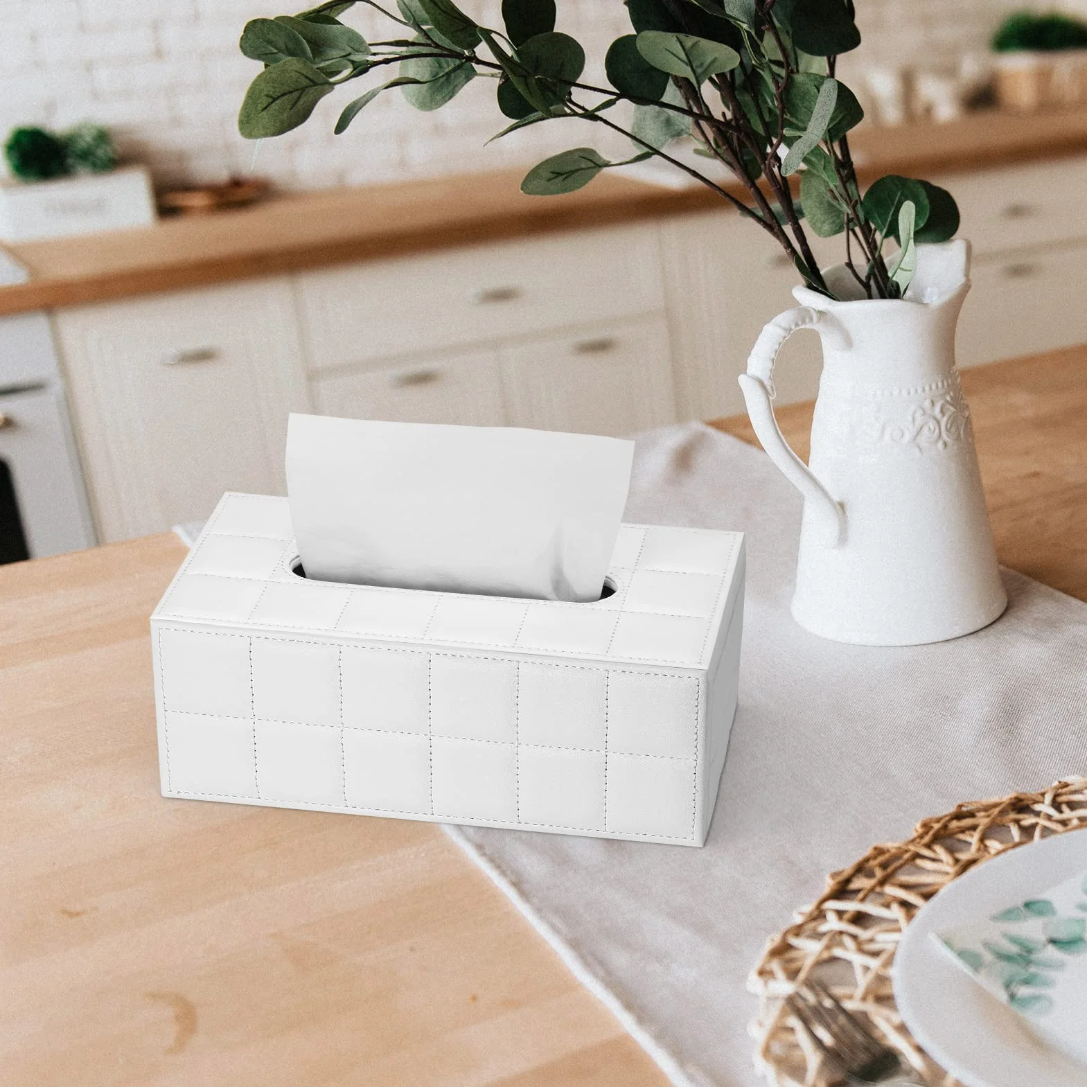 GORESE Kosmetiktücherbox Tücher Box aus Leder (Weiß)