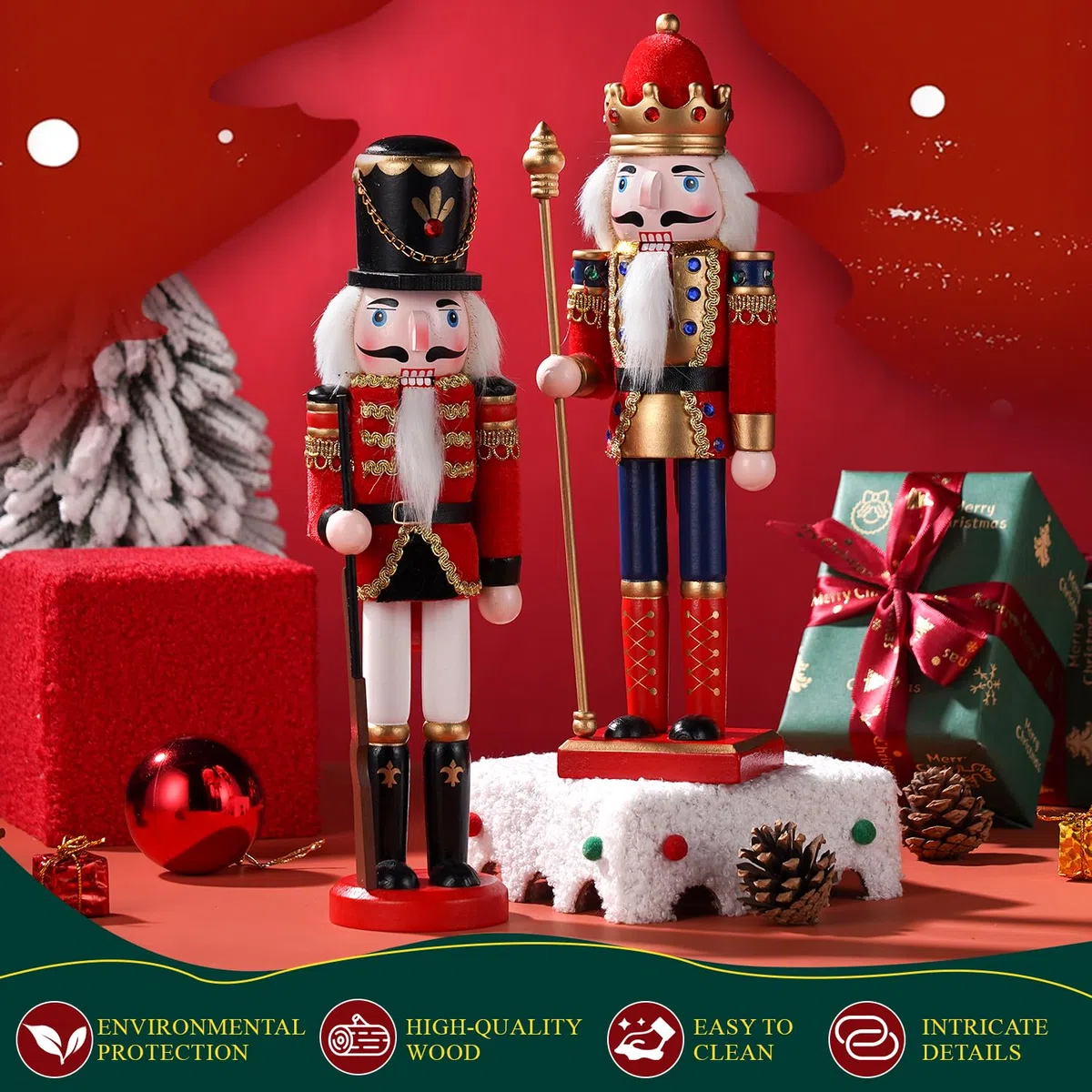 COMBIUBIU 2PCS Nussknacker Figur,30CM Nussknacker Soldat Aus Hochwertigem Kiefernholz,Deko FüR Zuhause Kamin Tischdekoration,Weihnachten Weihnachtsdekoration