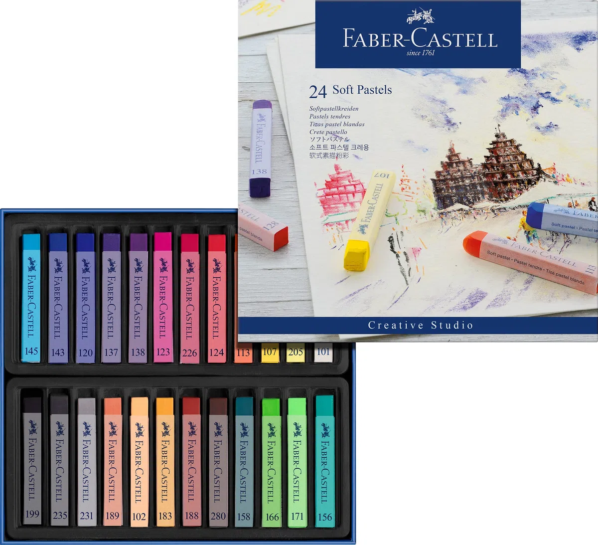 Faber-Castell - Softpastellkreiden Set 24-teilig im Etui | Weiche Pastellkreiden, leicht verwisch- und mischbar für kreative Farbverläufe