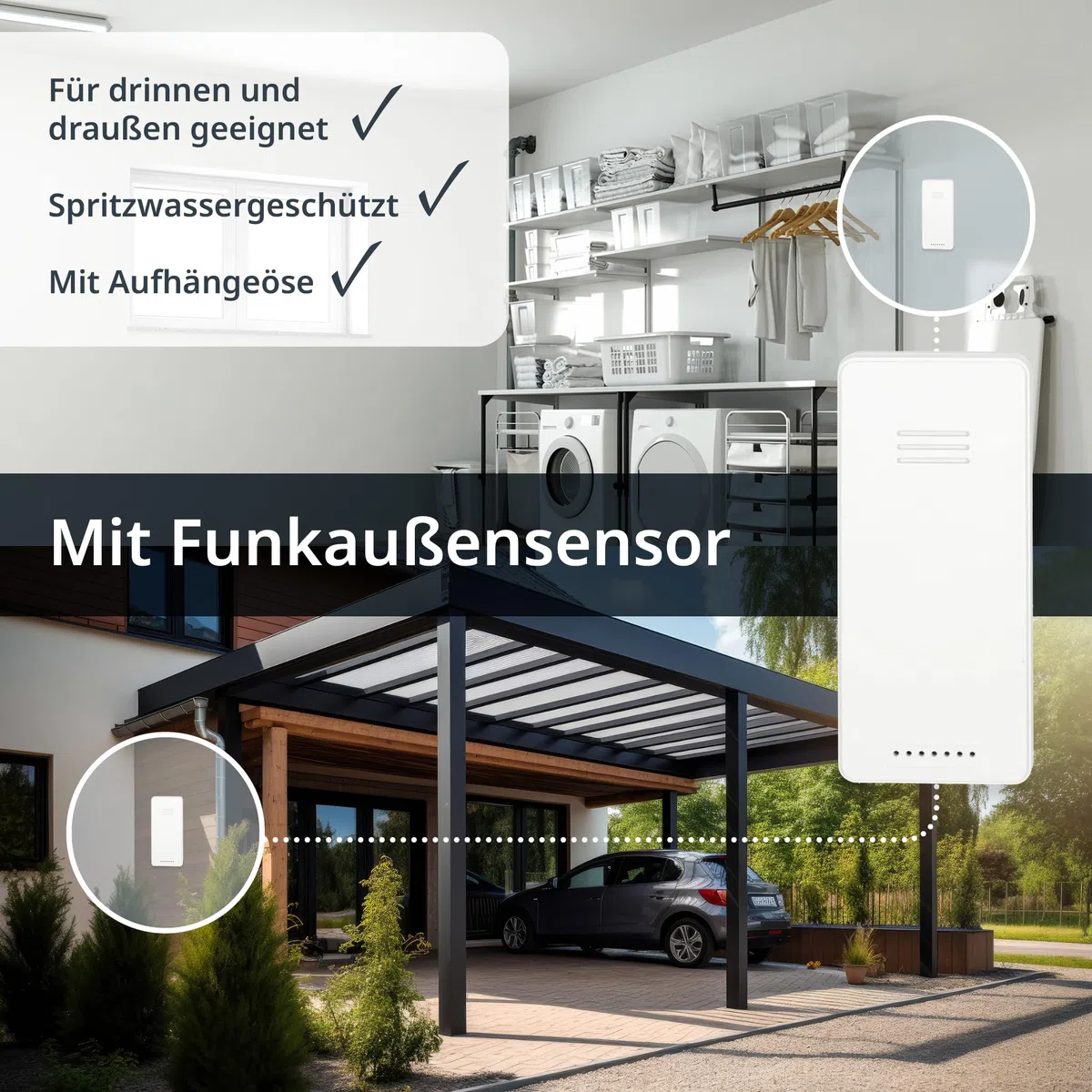 ADE Funkuhr digital mit Temperaturanzeige und Außensensor | Thermometer für Innen- und Außentemperatur | Trendanzeige | Tischuhr mit Datum und Wochentag | inkl. Batterien | schwarz