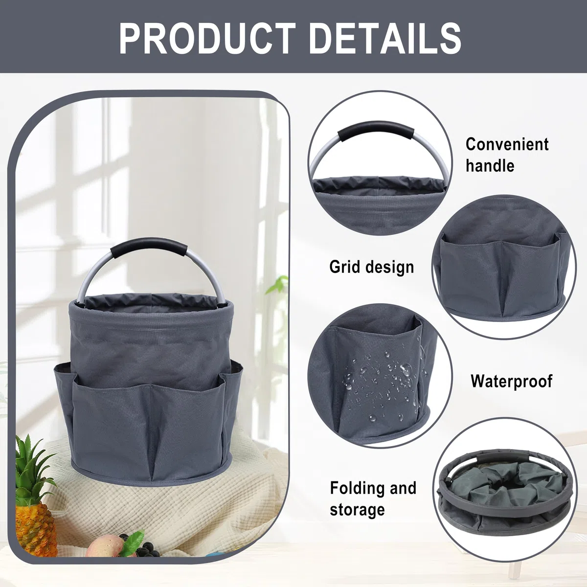Putzmittel Organizer, Reinigungskorb Mit Griff, Gartentasche Mit 6 Taschen, Foldable Waterproof 17L Cleaning Caddy Für Innenbereich,Garten,Badezimmer