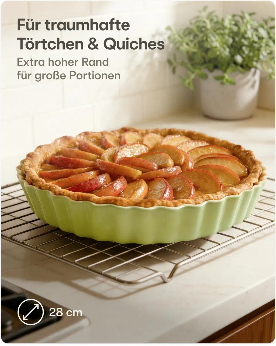Praknu Tarteform aus Keramik 28 cm - Hoher Rand für Kuchen & Pie - Mit Antihaftbeschichtung - Kratz- und Schnittfeste Quicheform - Einfach zu Reinigen - Tarte Tatin Form