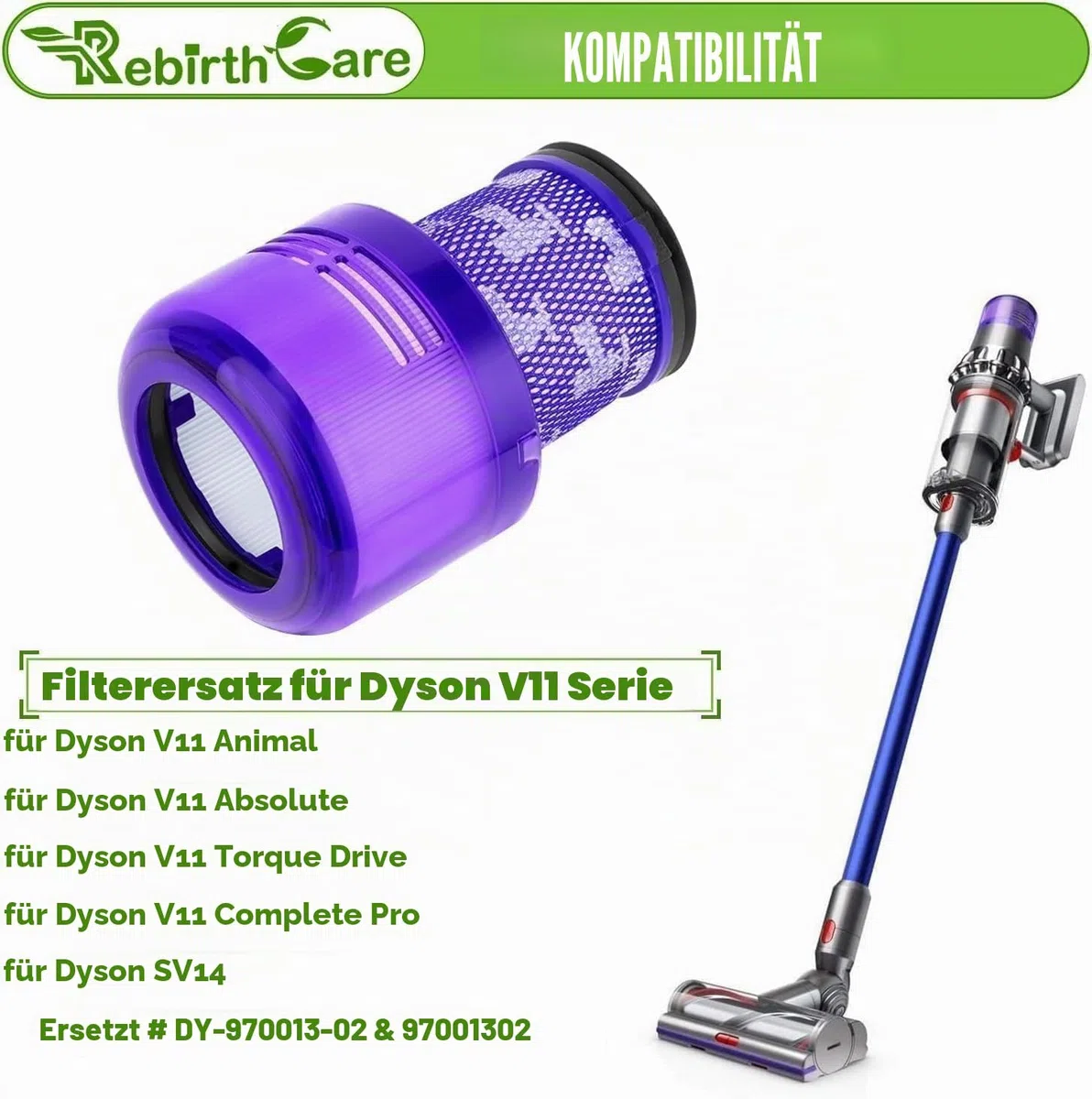 Rebirthcare 3 stück filter für dyson v11 sv17 sv14 sv22 absolute extra pro animal torque drive total clean staubsauger, ersatzfilter ersatzteil ersetzen sie no.Dy-970013-02 & 97001302