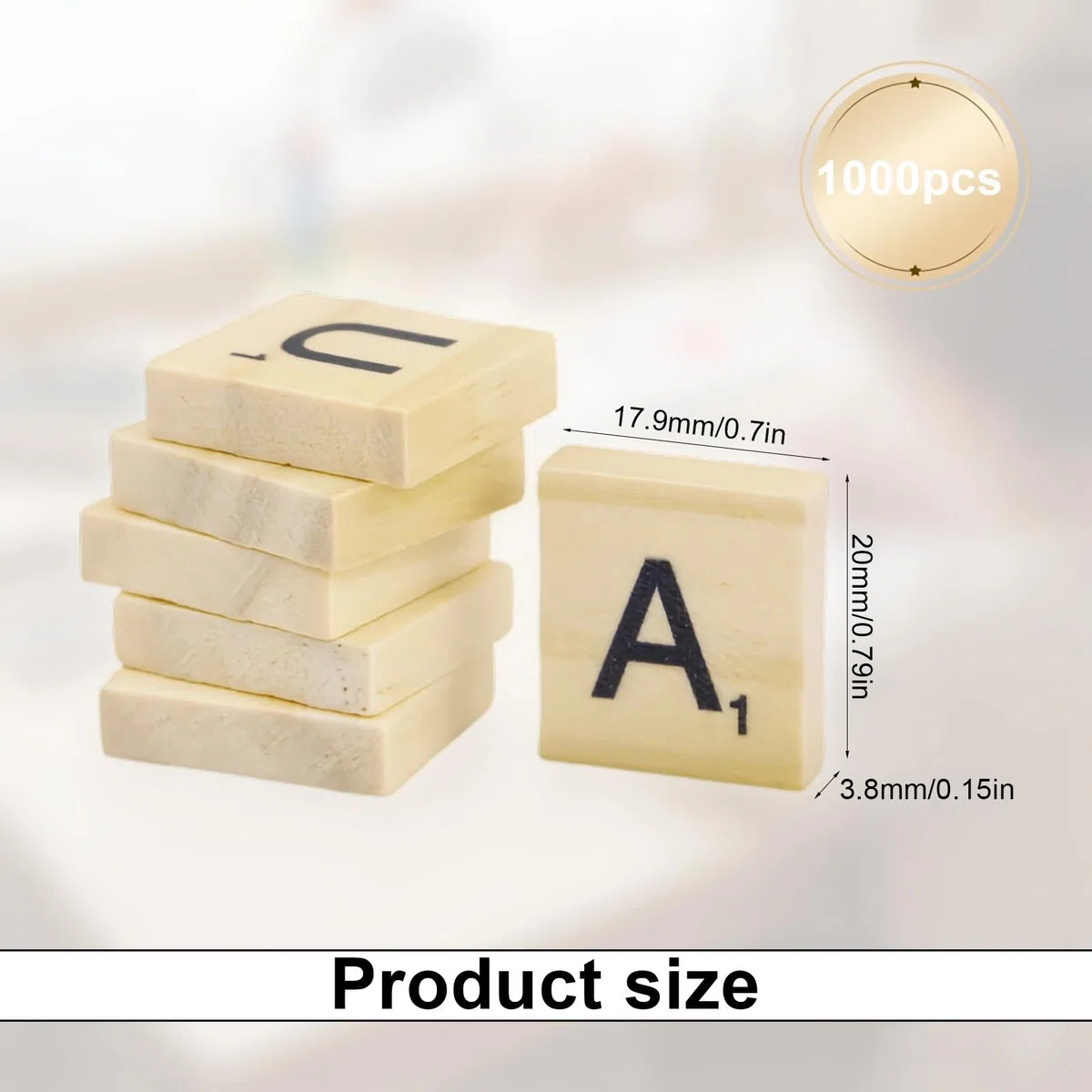 1000 Stück Scrabble Buchstaben Holz, Holzbuchstaben Klein, 20x18x5mm Lernbuchstaben mit Kantenschliff & Aufbewahrungsbeutel, Buchstaben Holz Geeignet für DIY, Spiele und Vorschulerziehung
