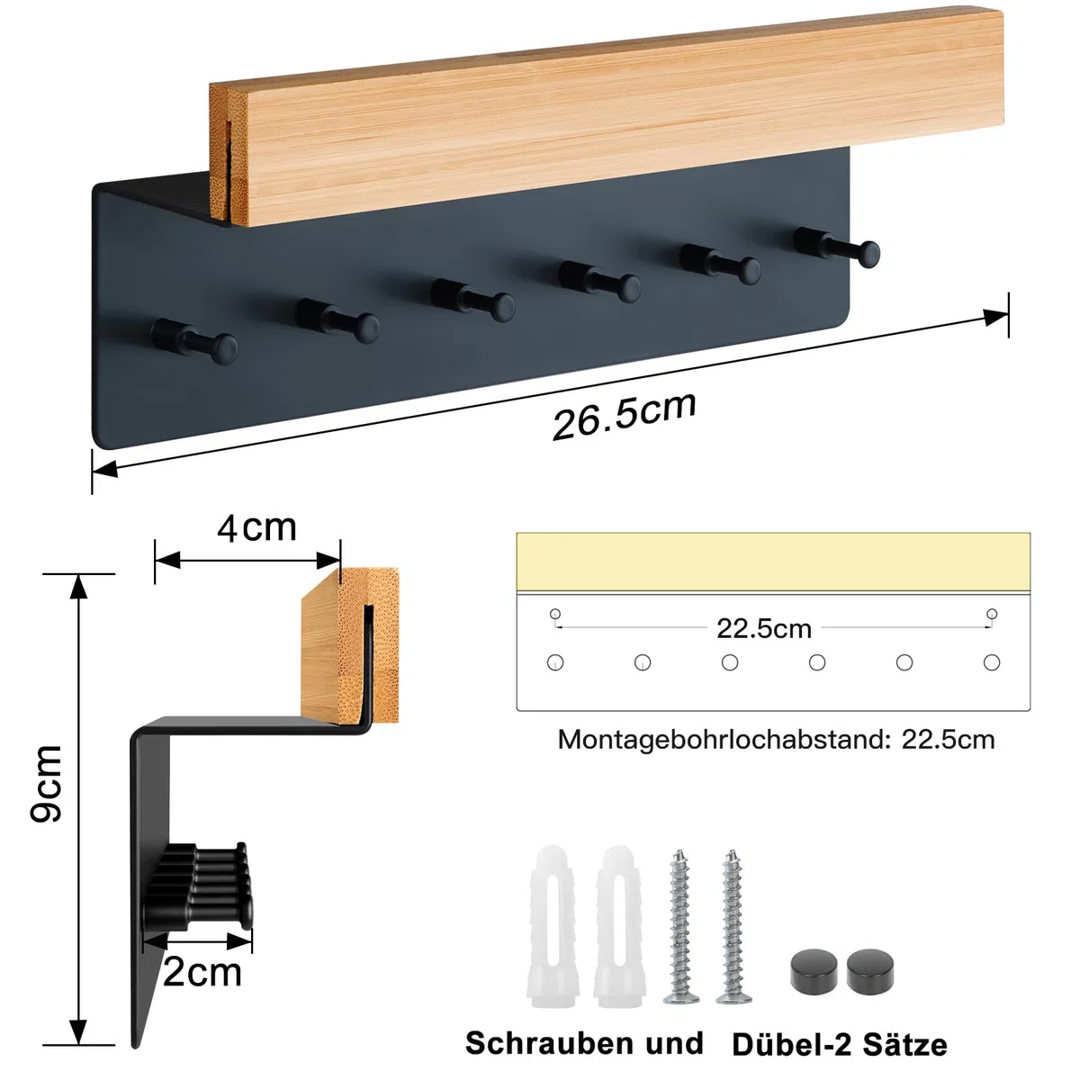 ANVODE Schlüsselbrett Holz mit Ablage, Schlüsselhalter Schlüsselregal mit 6 Haken, Wand Schlüsselboard für Eingangsbereich, Flur, Küche
