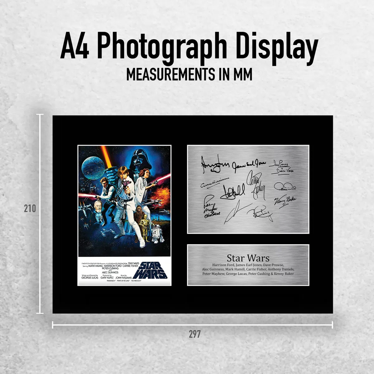 HWC Trading A4 Star Wars New Hope Cast Mark Hamill, Carrie Fisher, Harrison Ford Geschenke Geducktes Signiertes Autogramm Foto für Fans von Film Memorabilien - A4