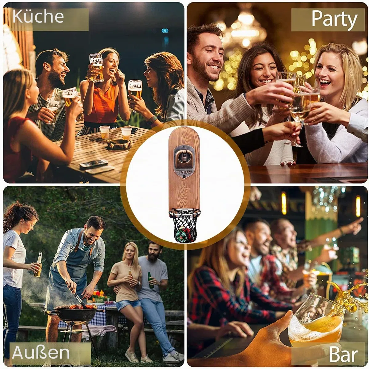Bieröffner Wand mit Kronkorken Sammler, Magnetischer Flaschenöffner Wand, Wandflaschenöffner mit Auffangbehälter, Bier Geschenke für Männer, Papa, Ehemann, Bar Zubehör für Hause, Freien (Stil 3)