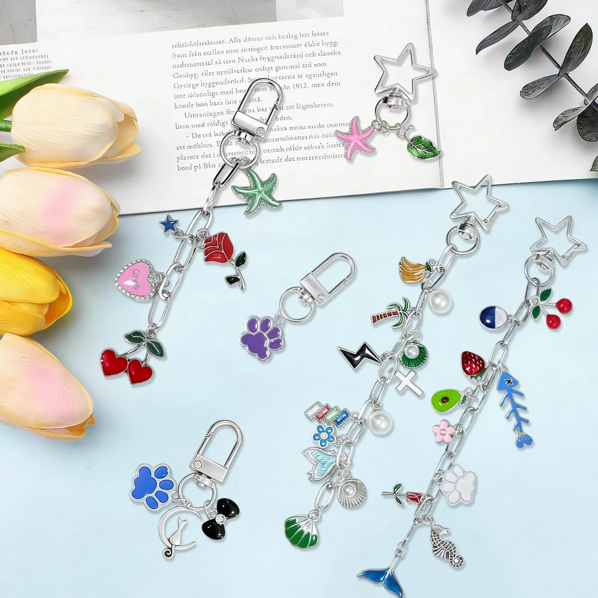 352 Stück DIY Schlüsselanhänger Selber Machen, Metall Charms Anhänger Set, Schlüsselringen Basteln Verlängerungsketten Schlüsselanhänger Clips und Zange, Keychain Diy für Taschenanhänger,Silber