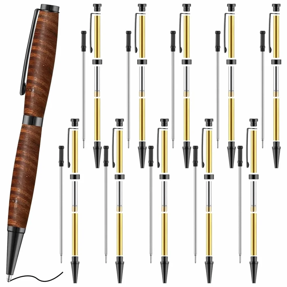 10-Teiliges Stift-Set zum Drechseln, Holzgefertigte Kugelschreiber 7 mm Slimline-Stift-Drehset mit Nachfüllpackung, Drehbank-Drechselzubehör, Schwarz