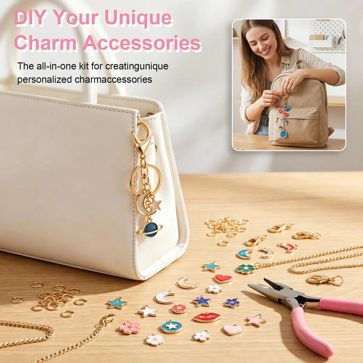 355 Stück DIY Schlüsselanhänger Bastelset, Komplett Handmade Set mit Zange, Sprungringen, Ketten und Geschenktüten, Bastelmaterial für Taschenanhänger, personalisierte Geschenke & Party Mitbringsel
