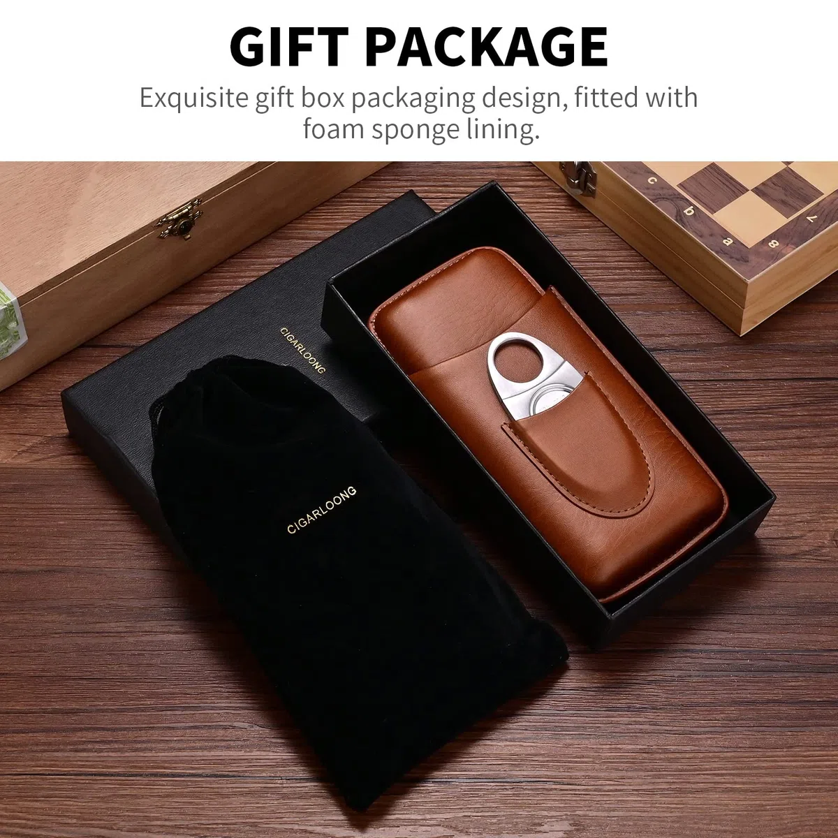 CIGARLOONG Zigarrenetui Braun Zigarren Leder Humidor Zu 3 Zigarren mit Zigarrenschneider