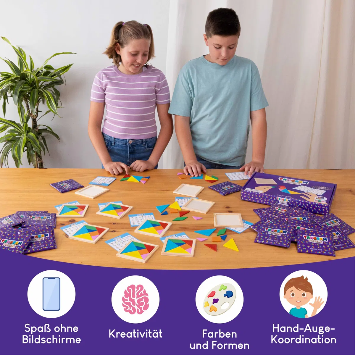 BONNYCO Tangram Kinder Mitgebsel Kindergeburtstag Gastgeschenke 30 Stück. Tangram Puzzle, Kleine Geschenke für Kinder. Give Aways Kindergeburtstag Mitgebsel Set, Pinata Füllung, Mini Spielzeug