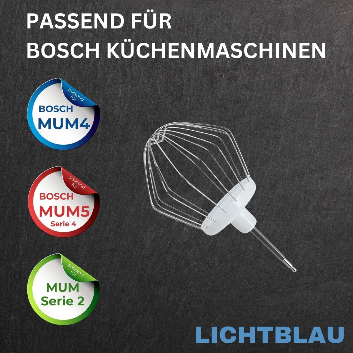LICHTBLAU Rührbesen 00650543 für Bosch Küchenmaschine 650543 Schneebesen | passend MUM4 MUM5 MUM Serie 2 086066 095428 653926 I Rührbesen mit 8 Drähten I Zubehör Küchenmaschine