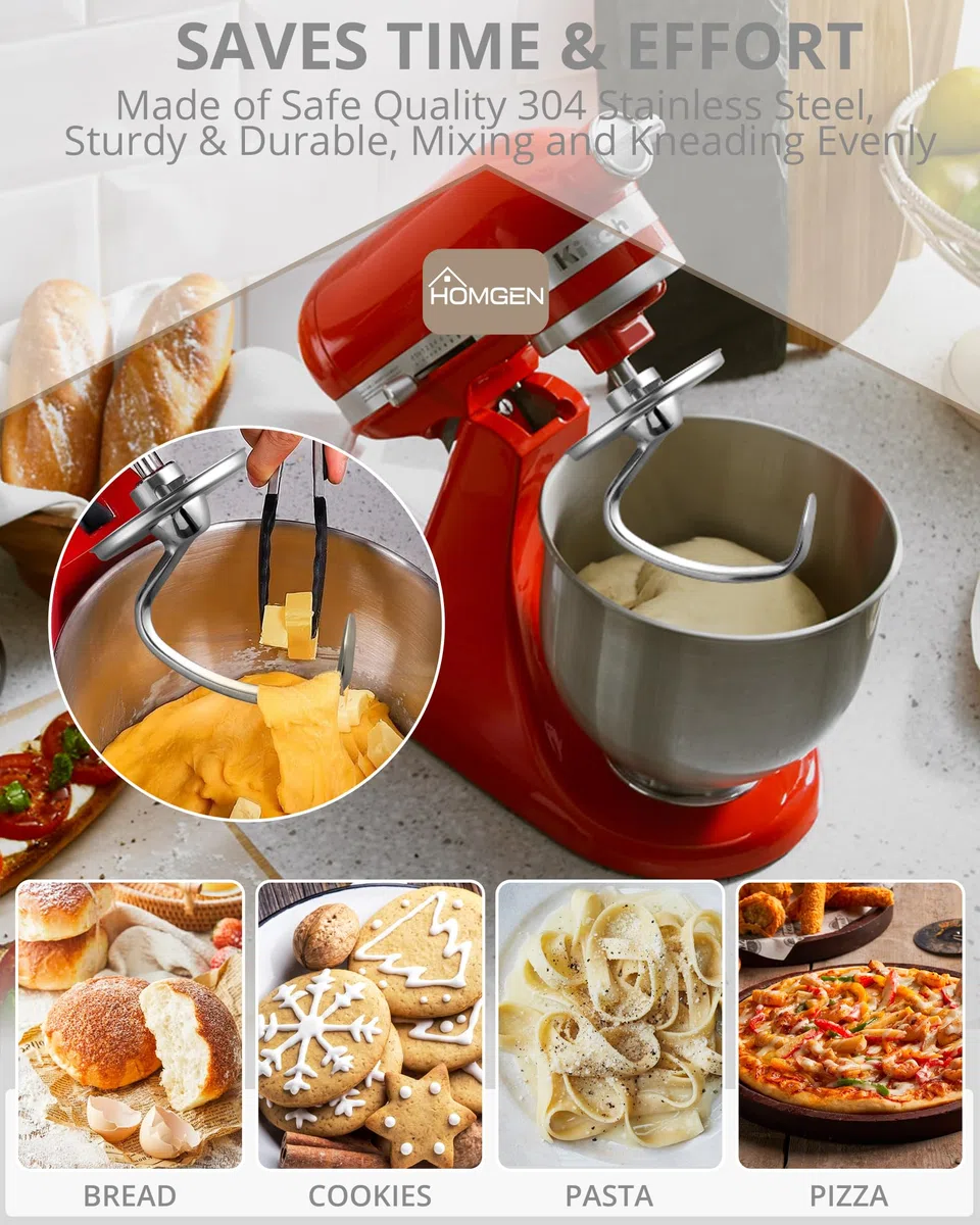 HOMGEN Knethaken für Kitchenaid 4.5/5QT Edelstahl Knethaken spülmaschinenfest für Kitchen Aid Standmixer KSM150 K45 K45SS KSM75 KSM175 Ersatz