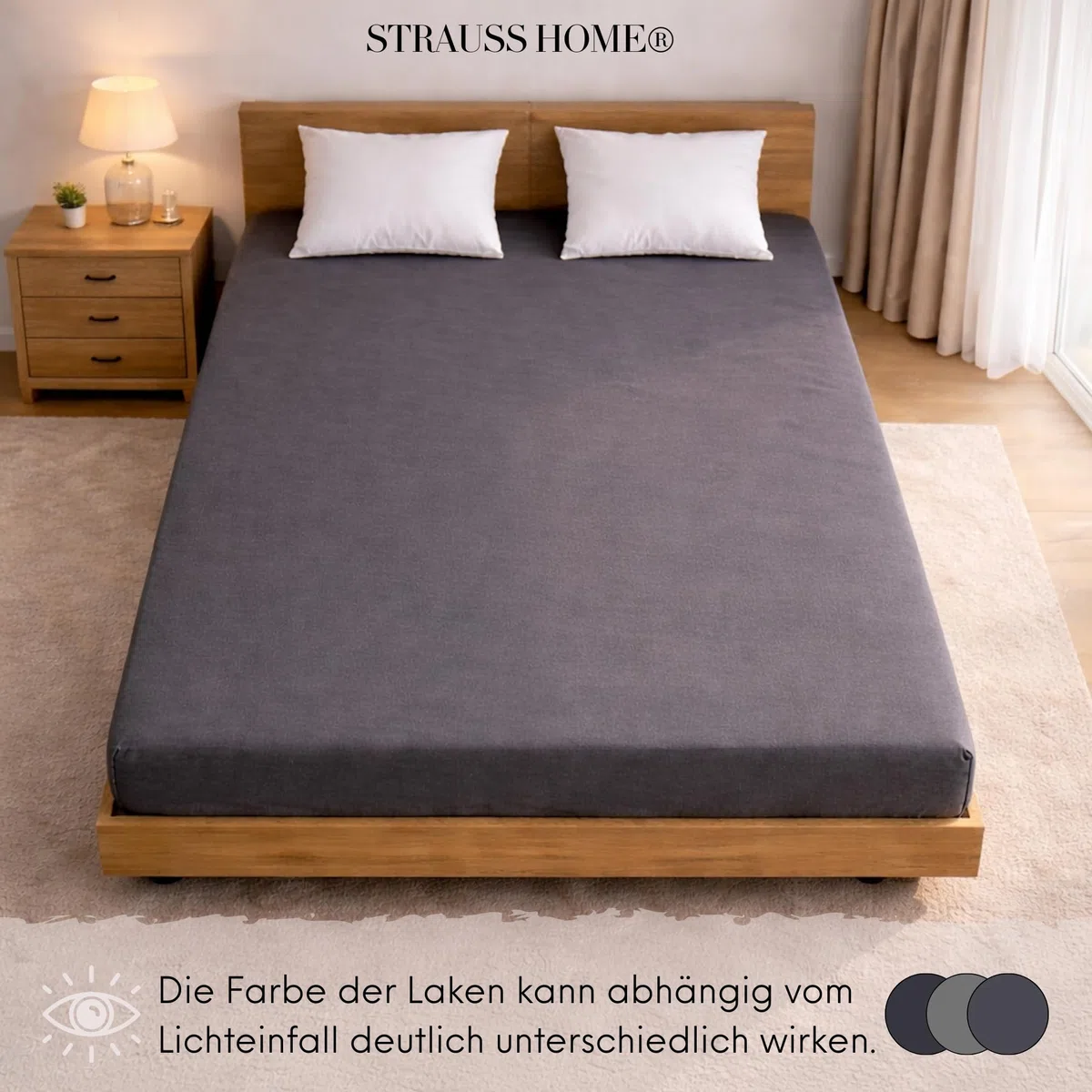 Strauss Home Premium Spannbettlaken Jersey 140x220-160x220 cm - 160 g/m² 100% gekämmte Baumwolle, 40 cm Steg, Oeko-TEX - für Boxspringbett & Wasserbett - Anthrazit