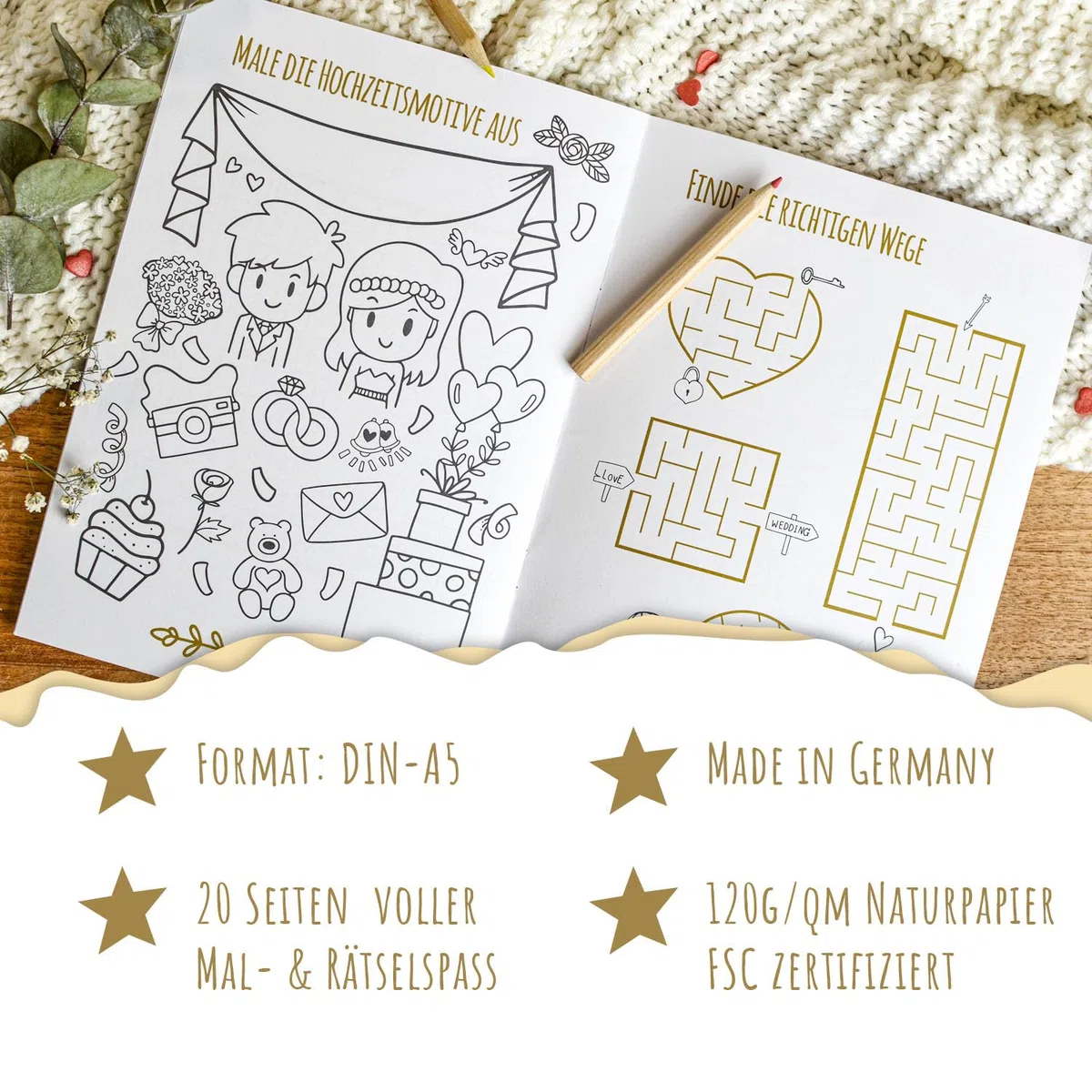JEKA 10 Hochzeitsmalbuch für Kinder mit Stiften (10er Set), Hochzeit für Kinder, Kinderbeschäftigung Hochzeit, Gastgeschenk Hochzeit, Hochzeit Mitgesbel, Malbuch Hochzeit