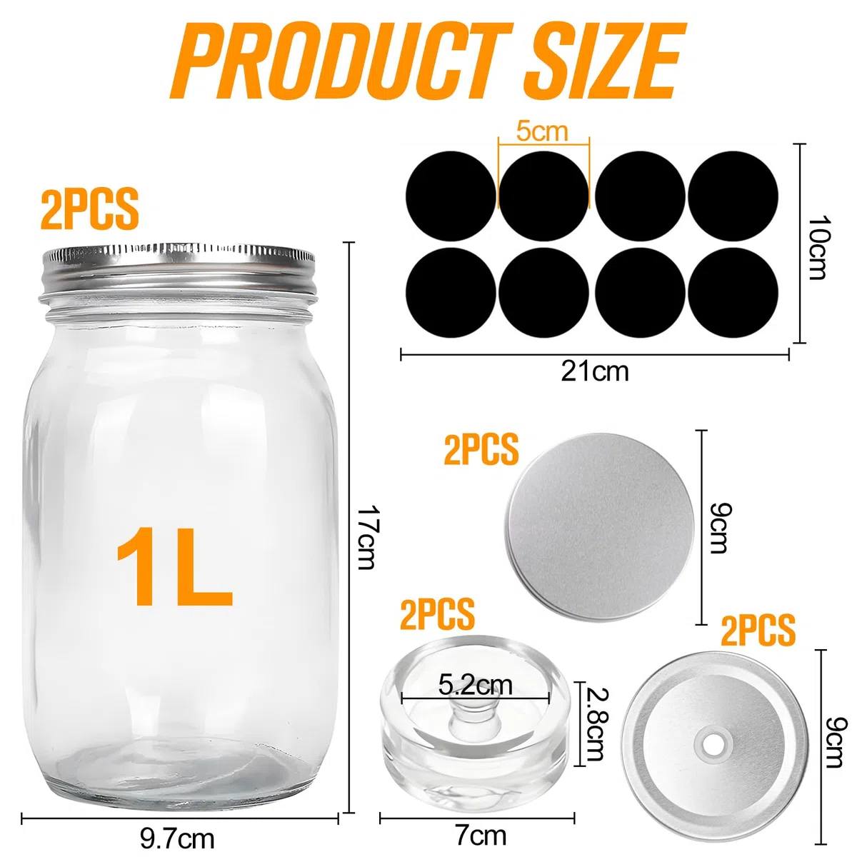 2 Fermentier Set Fermentiergläser 1L mit Fermentiergewichte und Schraubdeckel Gärglas Mason Jars 1 Liter von Kimchi Sauerkraut container Mehrzweck Vorratsgläser mit Deckel