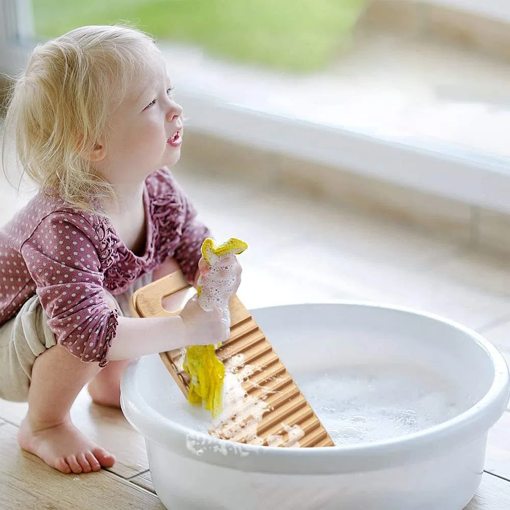Bambus Waschbrett, 1 Stück Holz Waschen Kleidung Bord Große Wäsche Bord für Kleidung Hause Waschküche, Geeignet zum Waschen von Kinderkleidung(40 * 15 * 1.8cm)