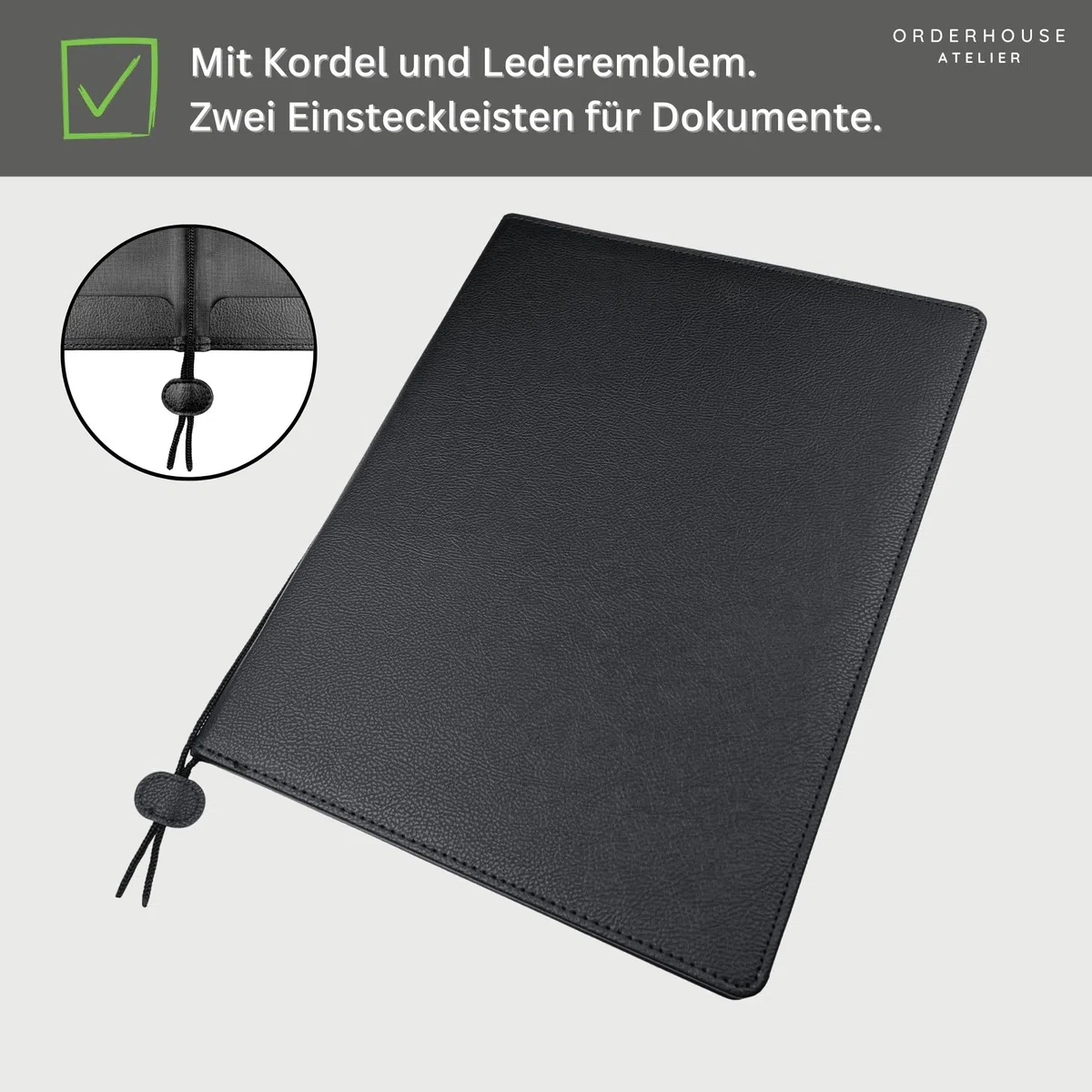 A4 Urkundenmappe schwarz - veganes, genarbtes Kunstleder - Übergabe von Diplom, Zeugnis und Auszeichnung - Vertragsunterzeichnung