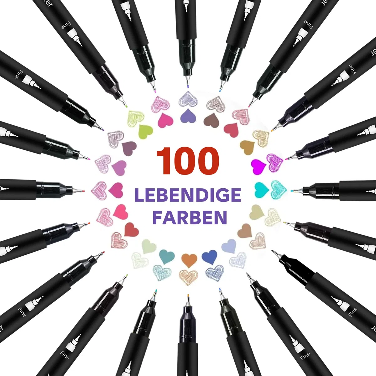 Kebuye Filzstifte Set - 100 Farben Dual Brush Marker Pens Feine Spitze & Pinselspitze für Erwachsene und Kinder–Zum Ausmalen Zeichnen DIY-Projekte Lettering